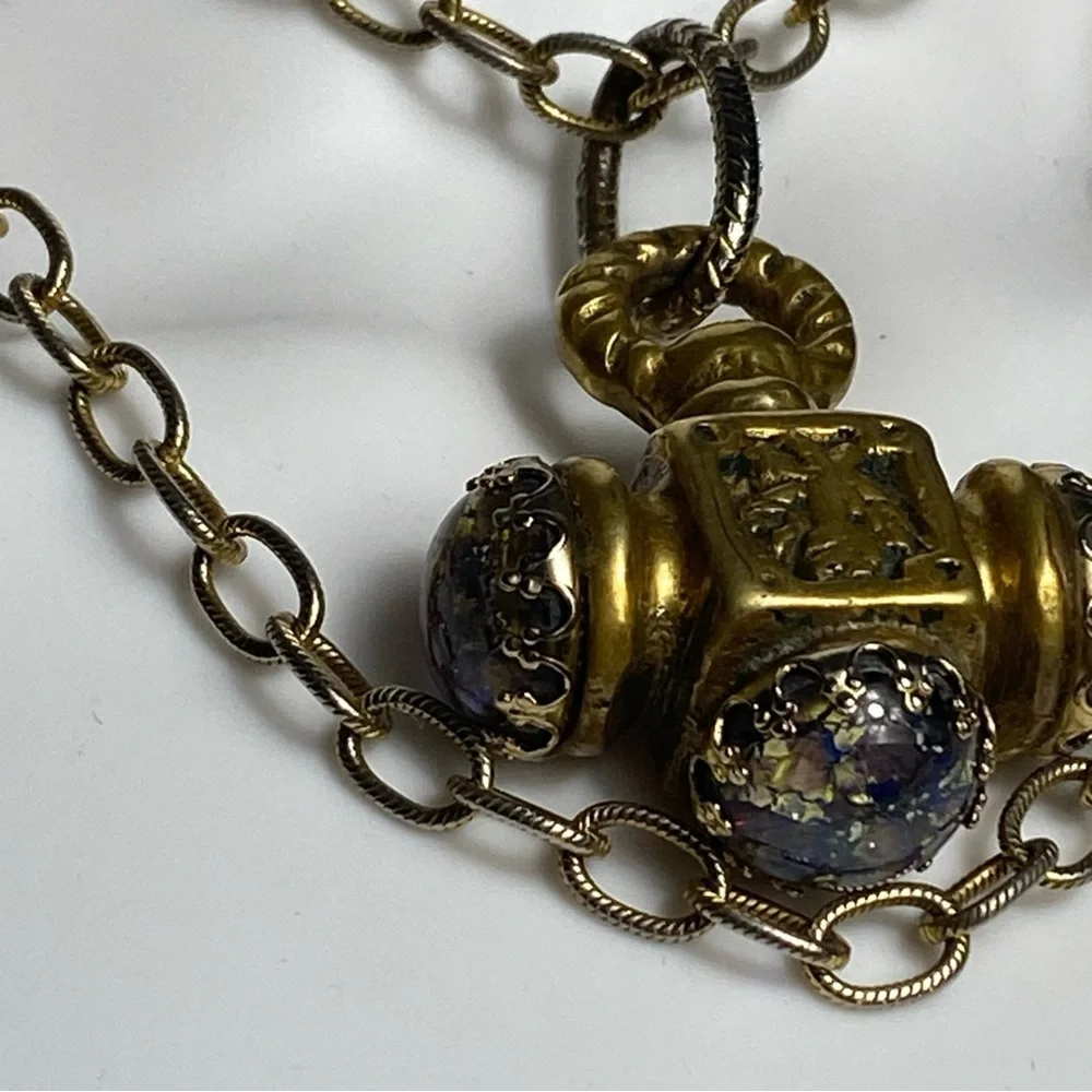 Antique 18th-century brass Italian Etruscan fob charm necklace 38” - Picture 12 of 13